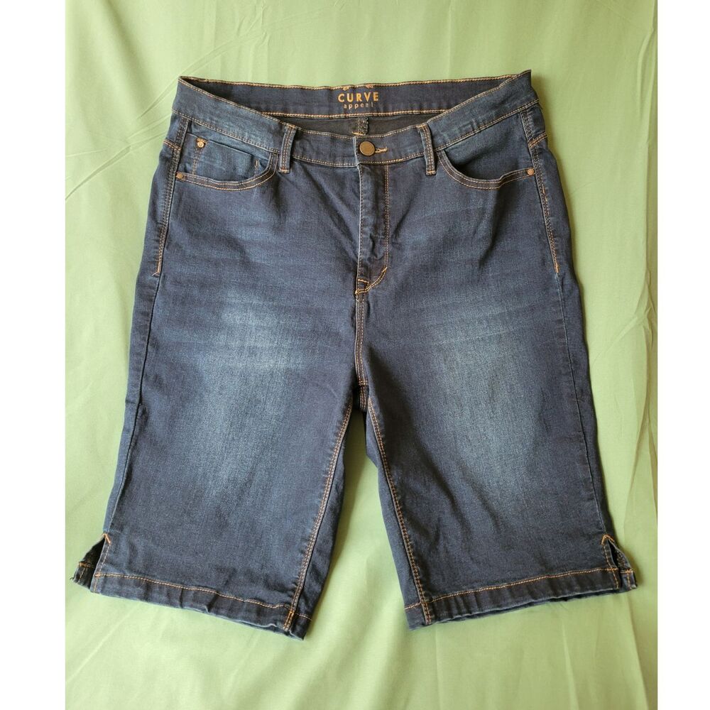 Curve Appeal Women’s Plus Size 18W Dark Wash Denim Bermuda Shorts Stretch